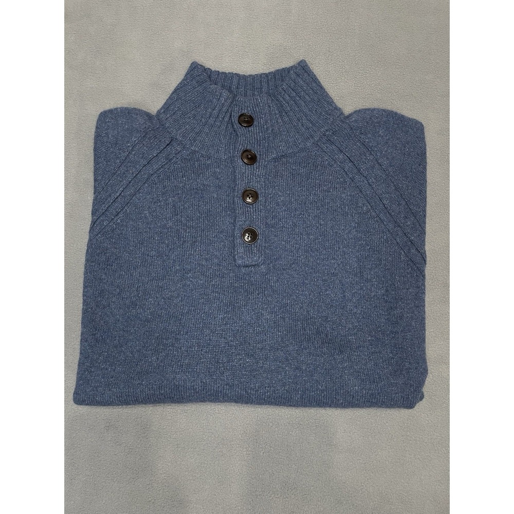 Banana Republic Sweater Men XL Blue Wool Blend Sweater Mock Neck 4 Button